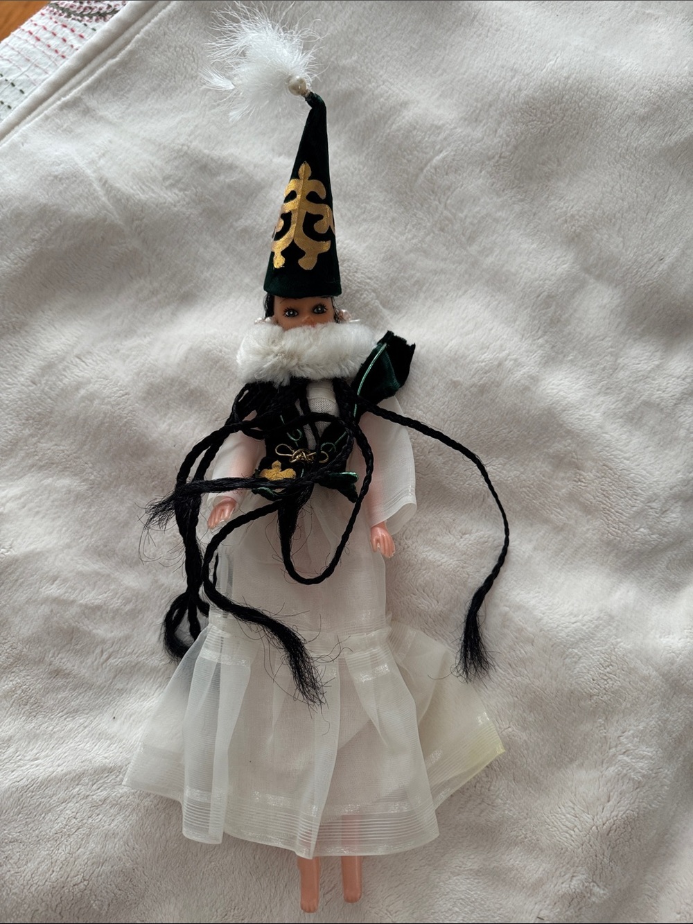 Vintage Style Kyrgyzstan Doll with Tall Black & White Costume